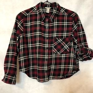 Forever 21 Long Sleeve Crop Flannel Shirt Size S